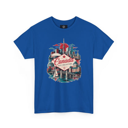 Royal blue crewneck T-shirt with front Canada City Collection skyline graphic