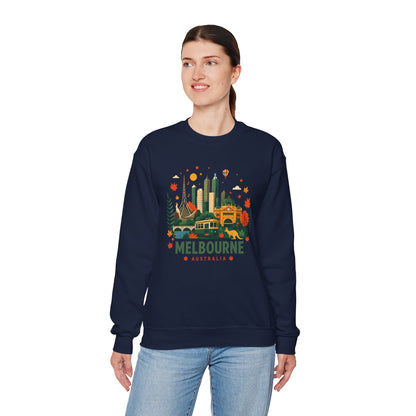 Navy sweatshirt with Melbourne city graphic on front