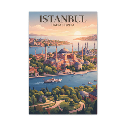 Vertical matte canvas wall art featuring Istanbul skyline and Hagia Sophia domes