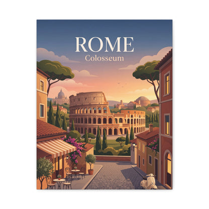 Portrait matte canvas print of Rome Colosseum with “ROME” title above the scene