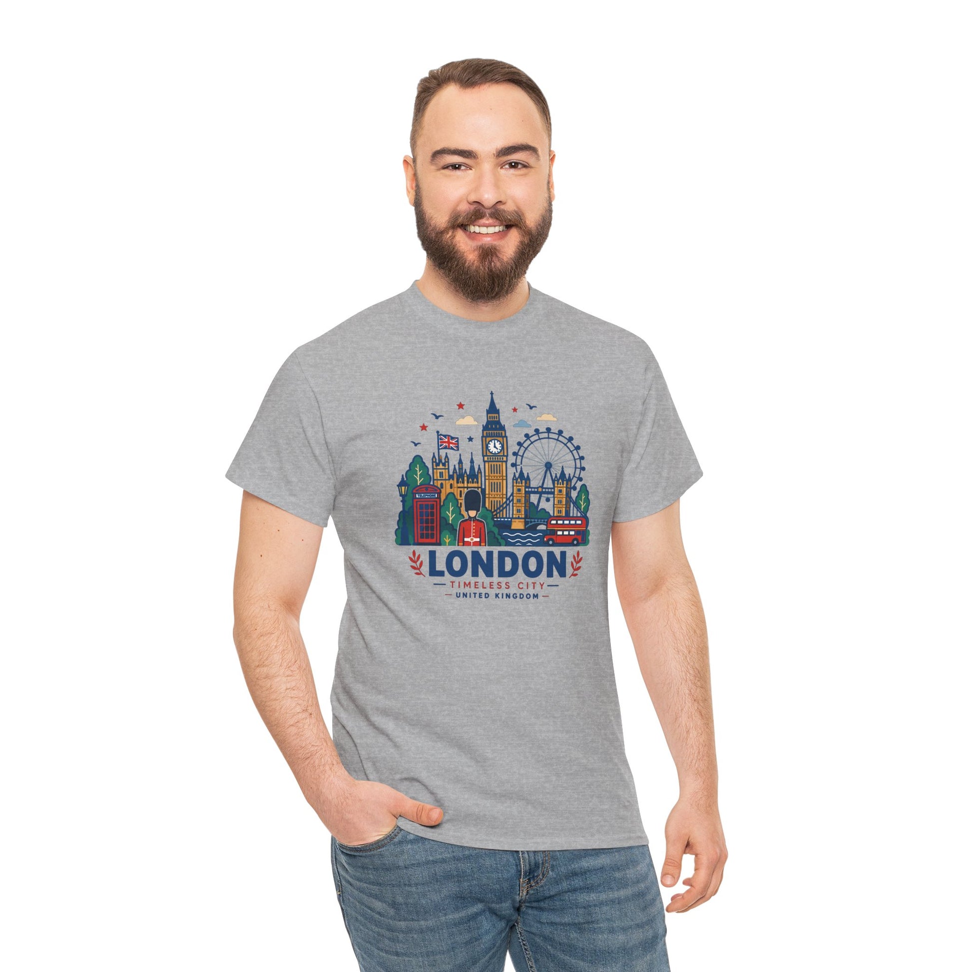 Sport grey London skyline graphic T-shirt, crew neck, short sleeves