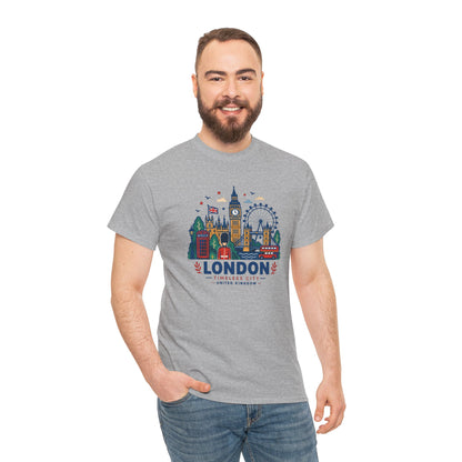Sport grey London skyline graphic T-shirt, crew neck, short sleeves