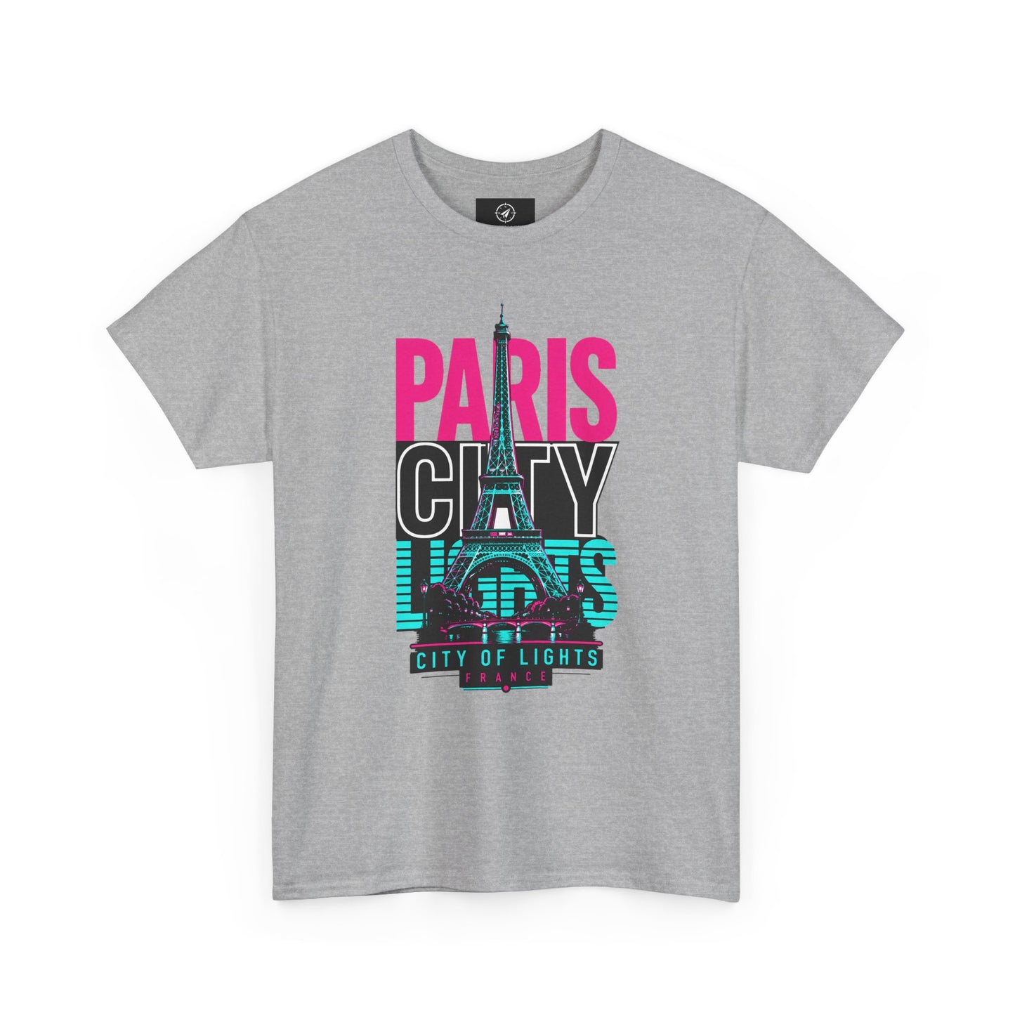 Gray crewneck T-shirt with PARIS CITY OF LIGHTS Eiffel graphic