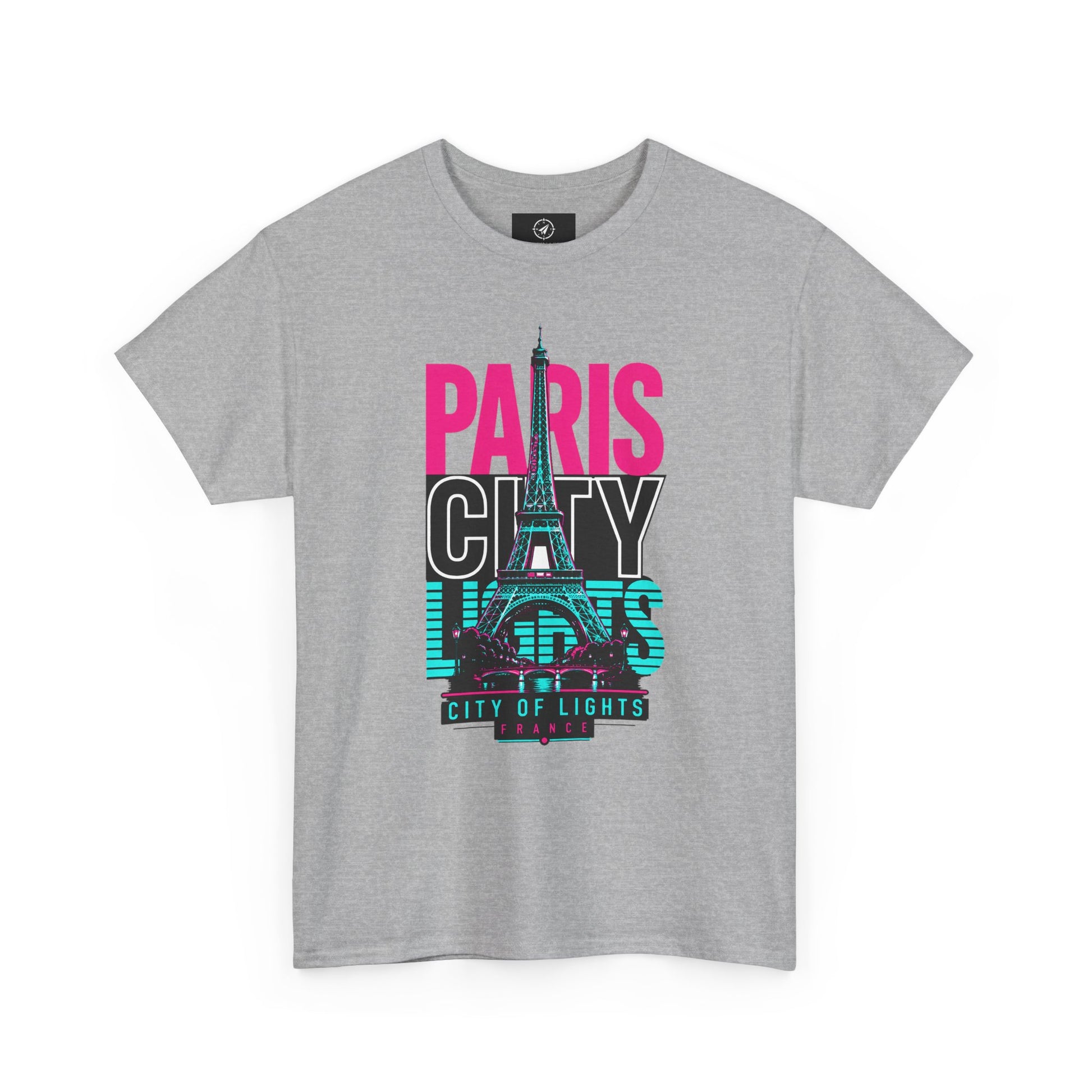 Gray crewneck T-shirt with PARIS CITY OF LIGHTS Eiffel graphic