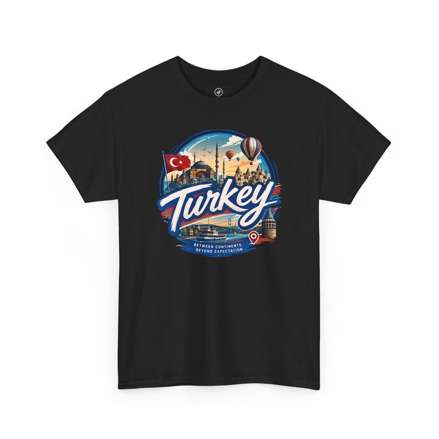 Black cotton T-shirt with Turkey travel graphic on front