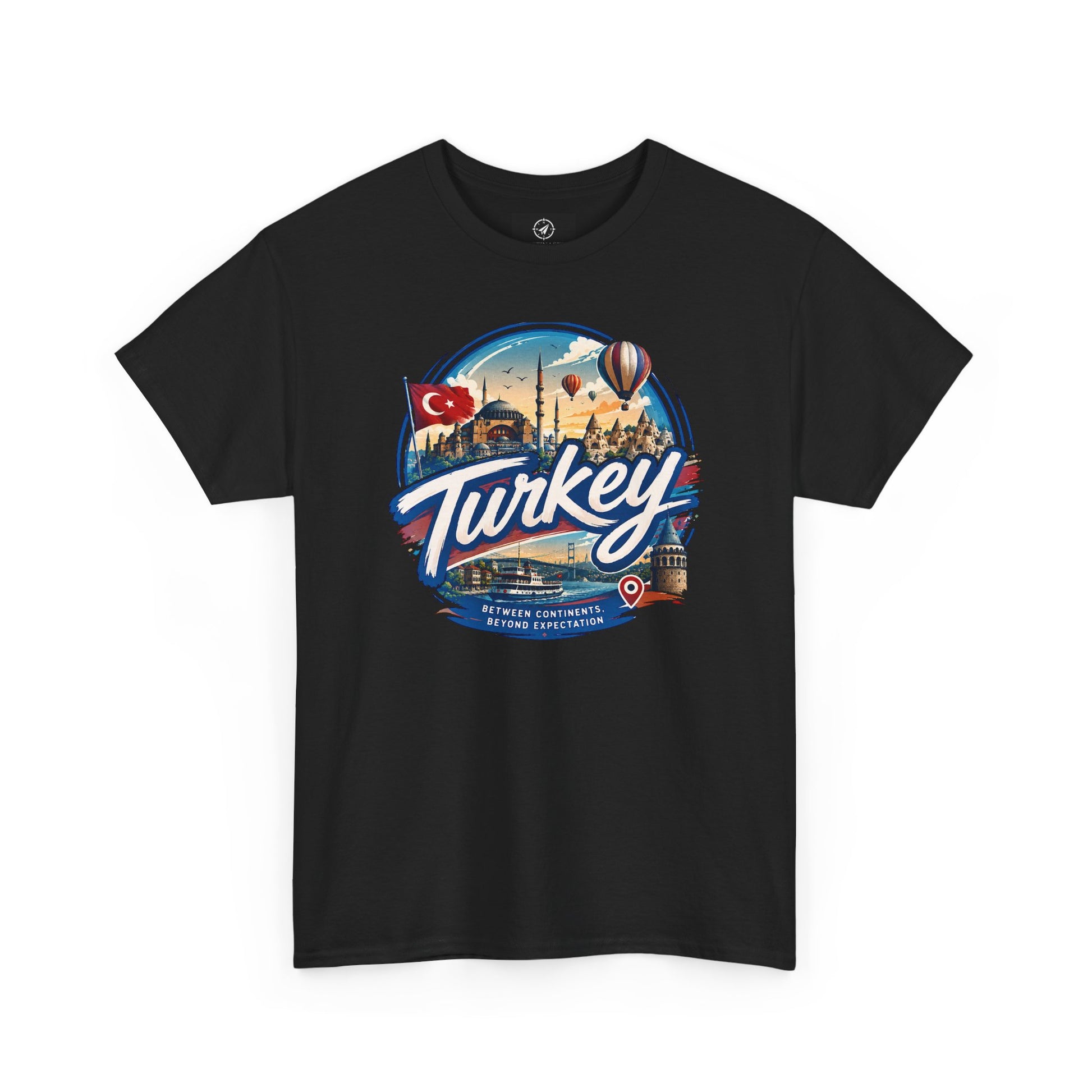 Black cotton T-shirt with Turkey travel graphic on front