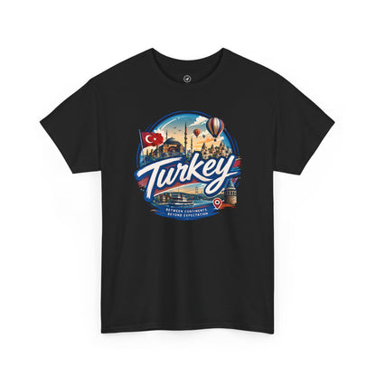 Black cotton T-shirt with Turkey travel graphic on front
