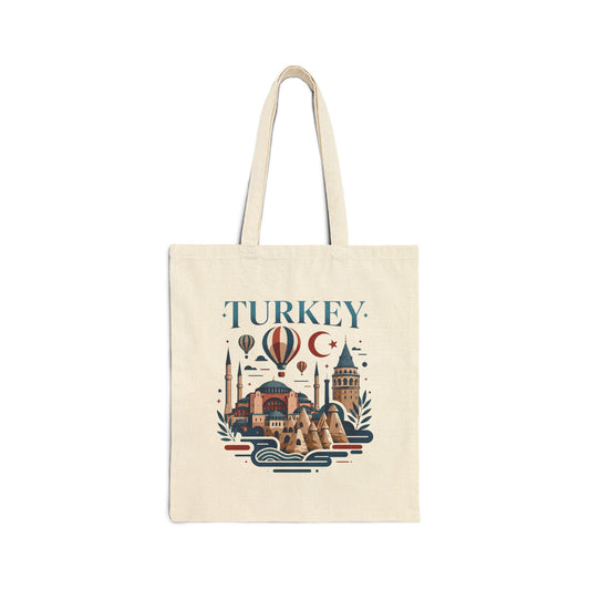 Natural travel tote bag with Turkey graphic print on the front