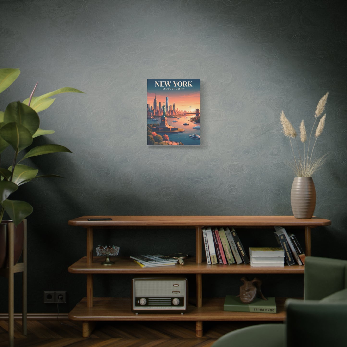 Canvas wall art showing New York skyline with Statue of Liberty, vertical