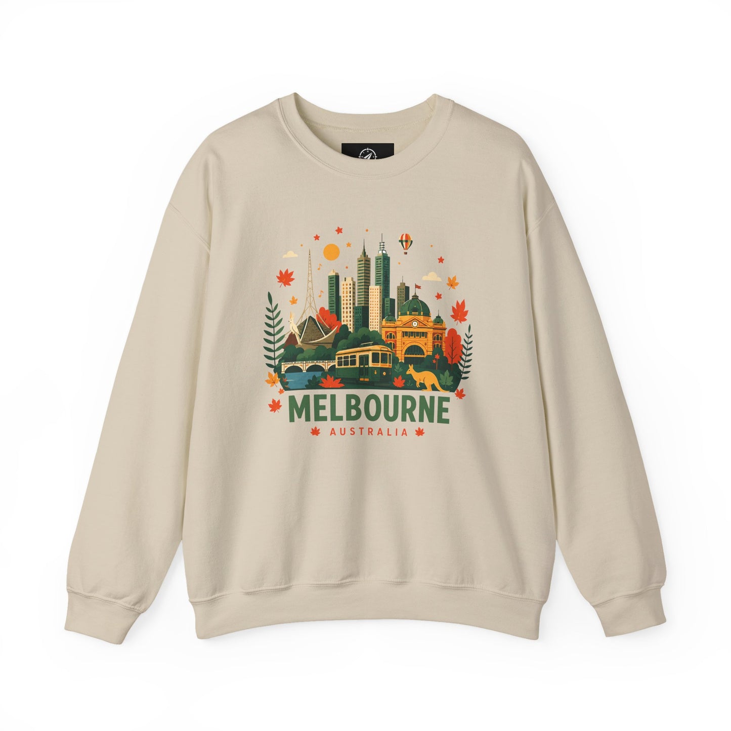 Cream sweatshirt with Melbourne city graphic on front