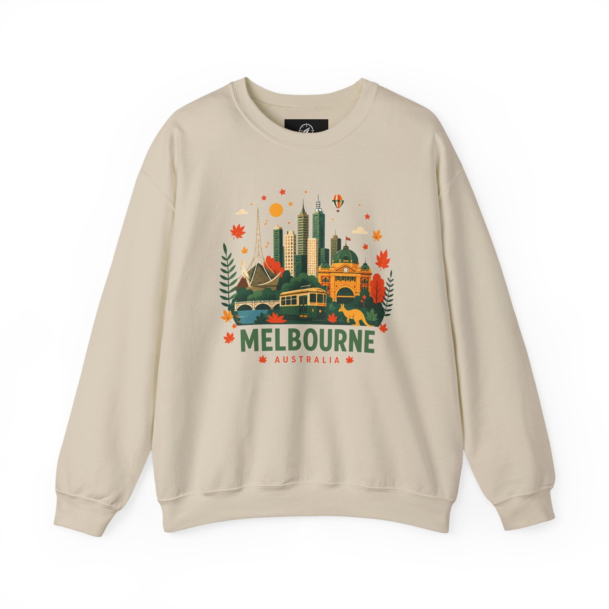 Cream sweatshirt with Melbourne city graphic on front