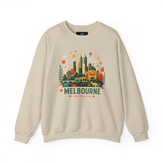 Cream sweatshirt with Melbourne city graphic on front