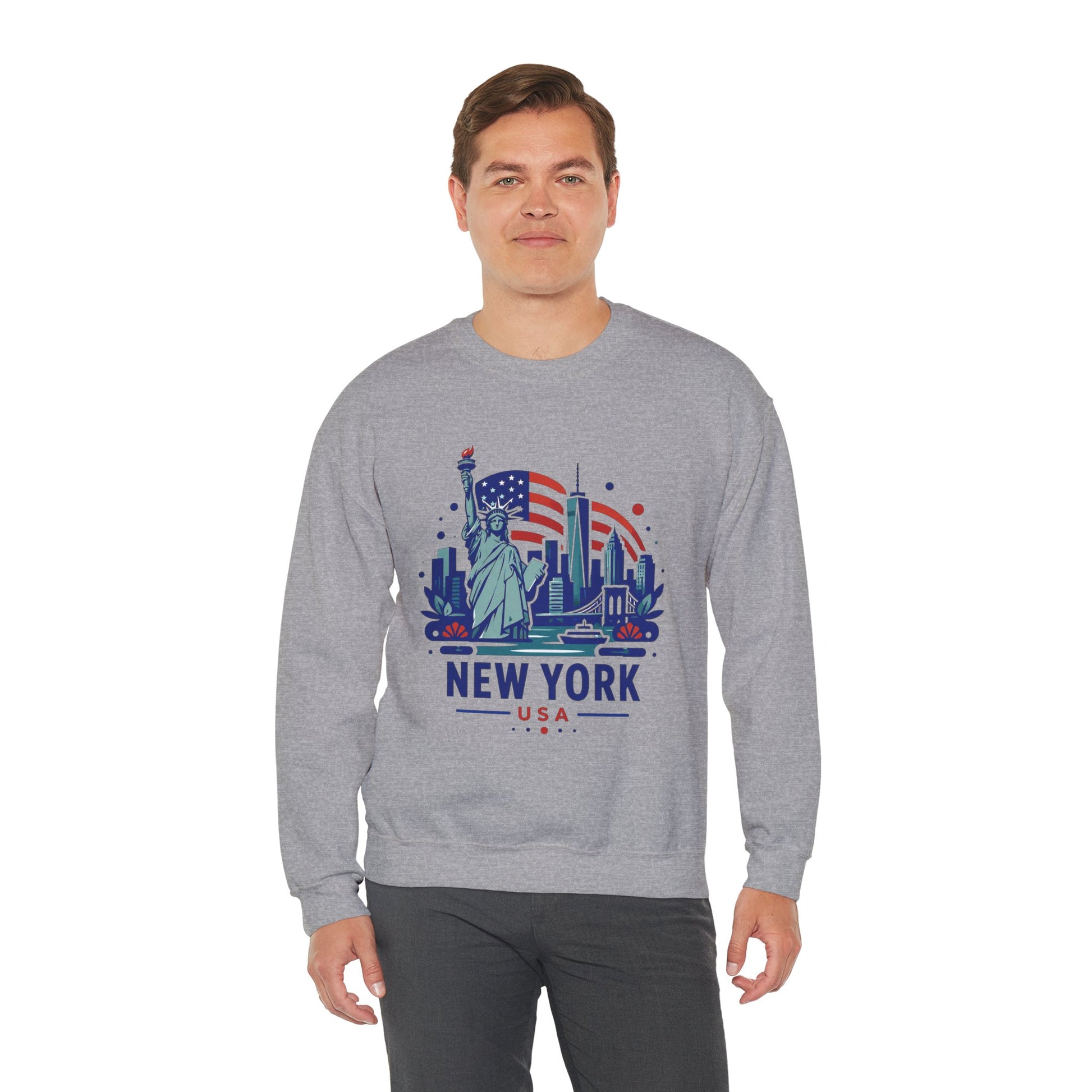 Sport grey crewneck sweatshirt with New York USA skyline graphic