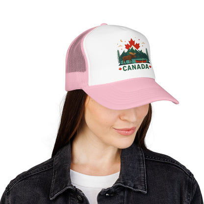 Light pink and white Canada moose trucker hat with Canada emblem front patch