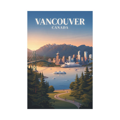Vertical Vancouver Canada matte canvas wall art with harbor, skyline, and mountain range