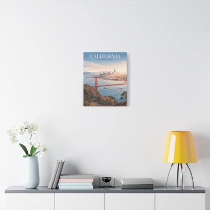 California-themed canvas wall art featuring Golden Gate Bridge and distant San Francisco skyline