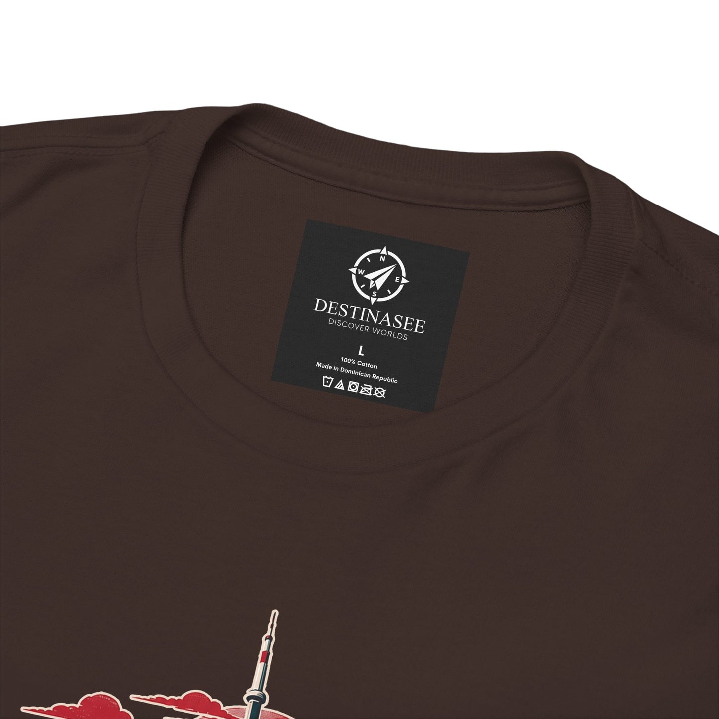 Brown crewneck T-shirt back with small logo label near the collar