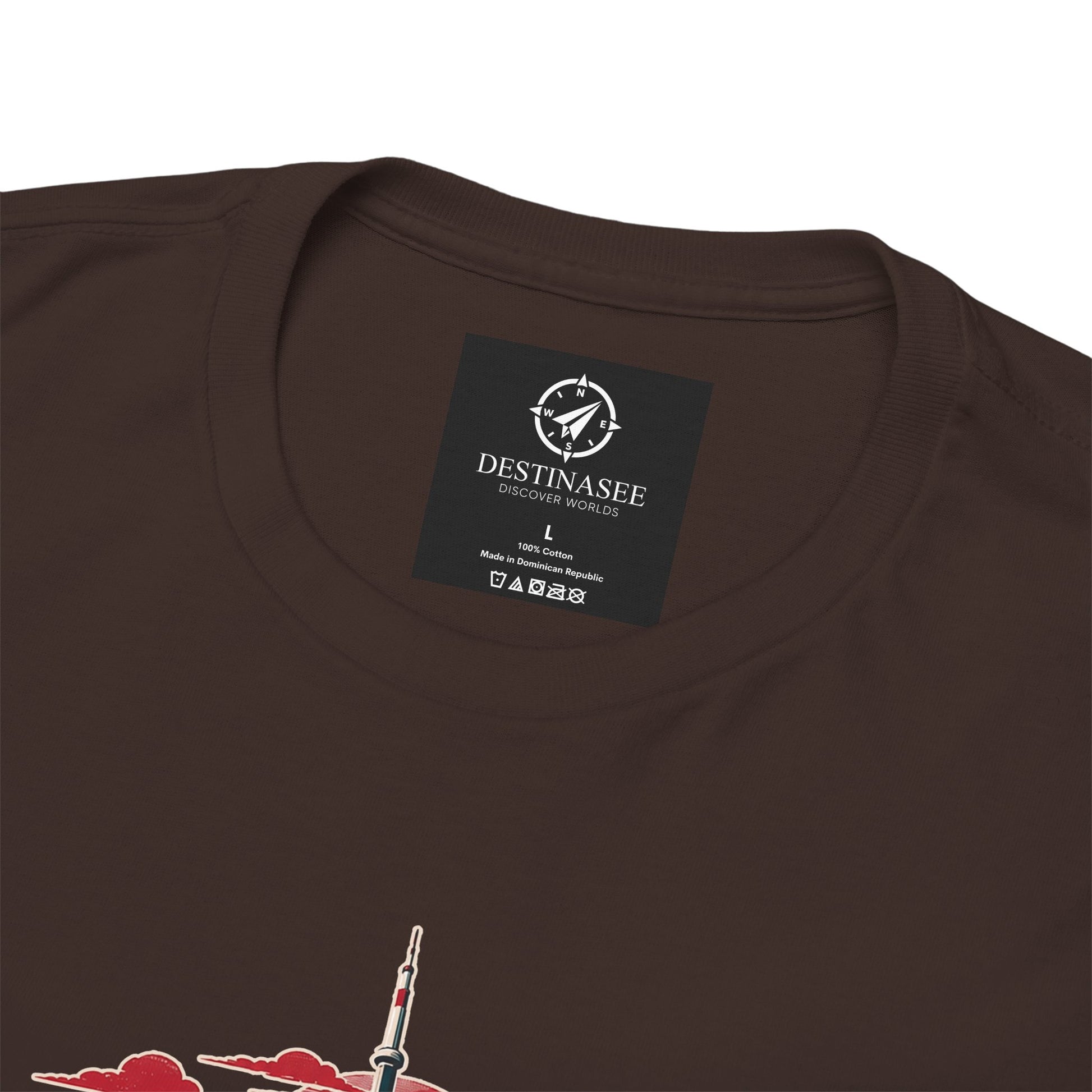 Brown crewneck T-shirt back with small logo label near the collar
