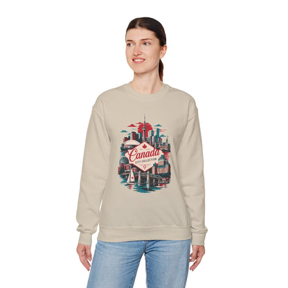 Sand/beige crewneck sweatshirt with multicolor Toronto Canada graphic on front.