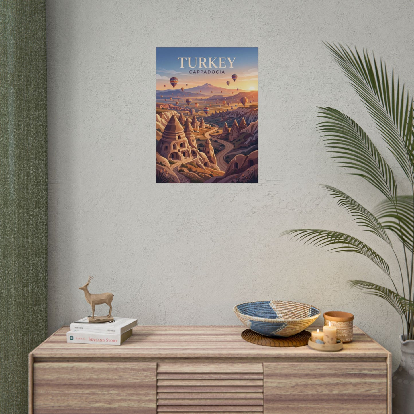 Small rolled poster featuring TURKEY title and Cappadocia hot air balloons