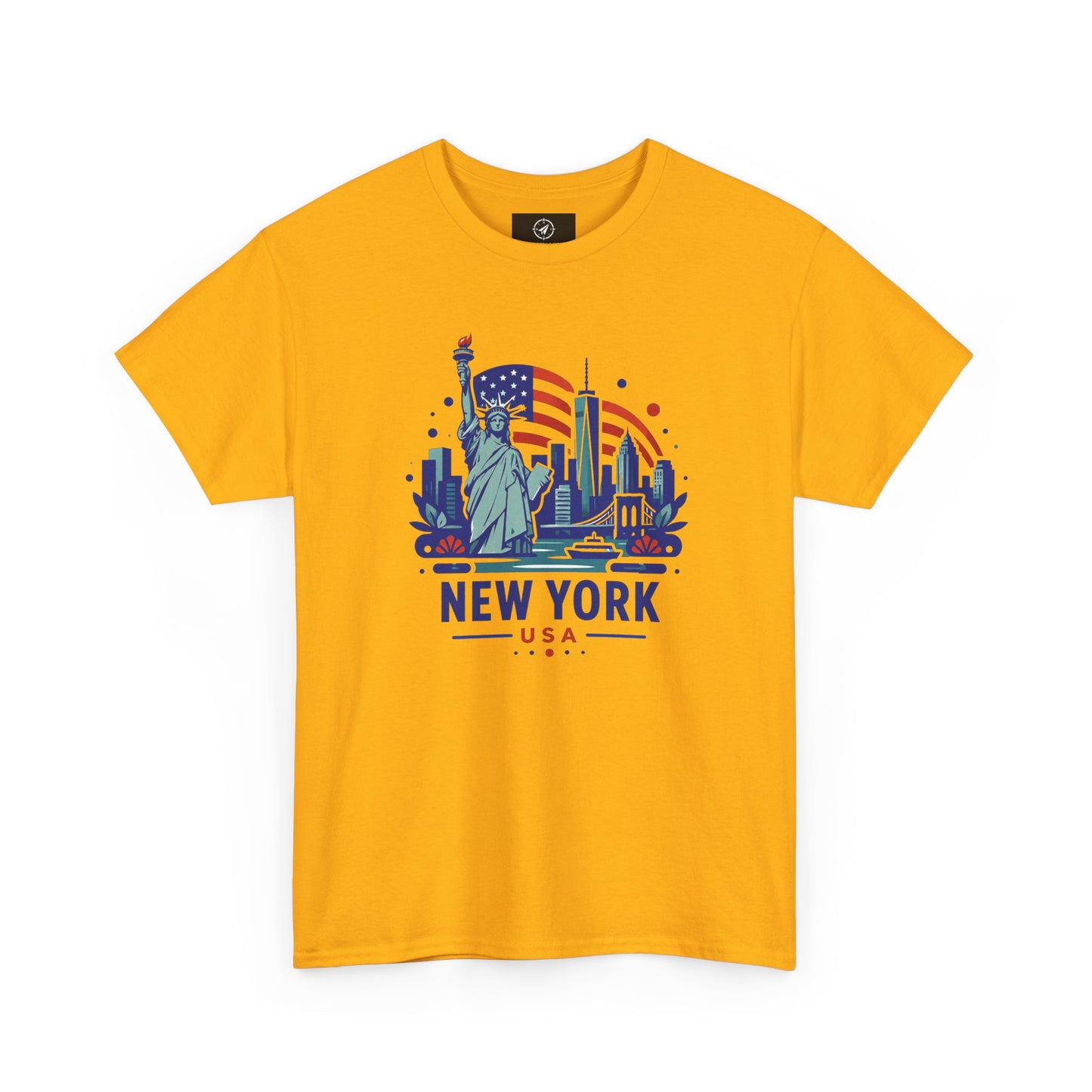 Orange T-shirt with Statue of Liberty graphic and “NEW YORK USA” lettering
