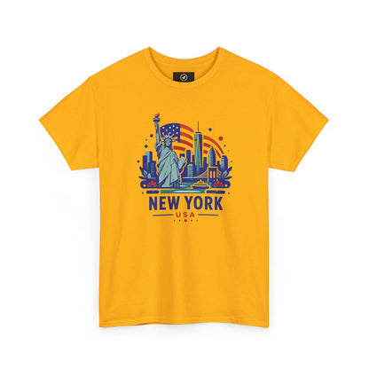 Orange T-shirt with Statue of Liberty graphic and “NEW YORK USA” lettering