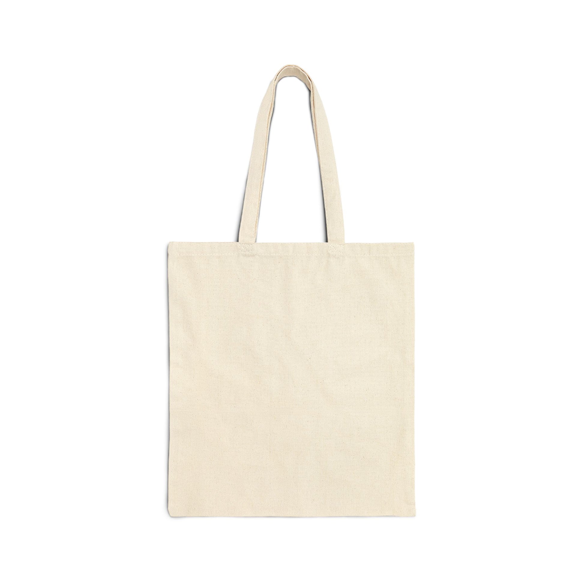 Natural canvas tote bag with two short handles, unprinted front