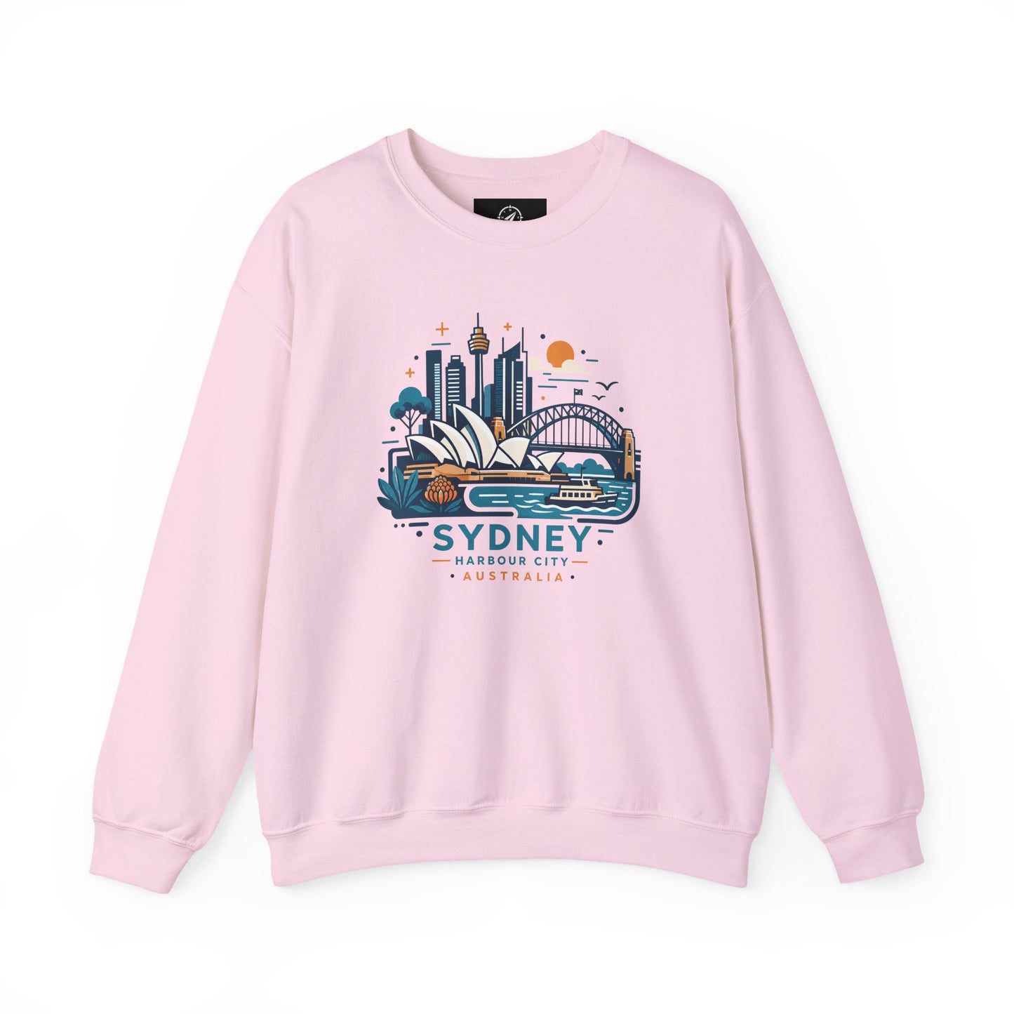 Pink crewneck sweatshirt with Sydney city graphic on the front
