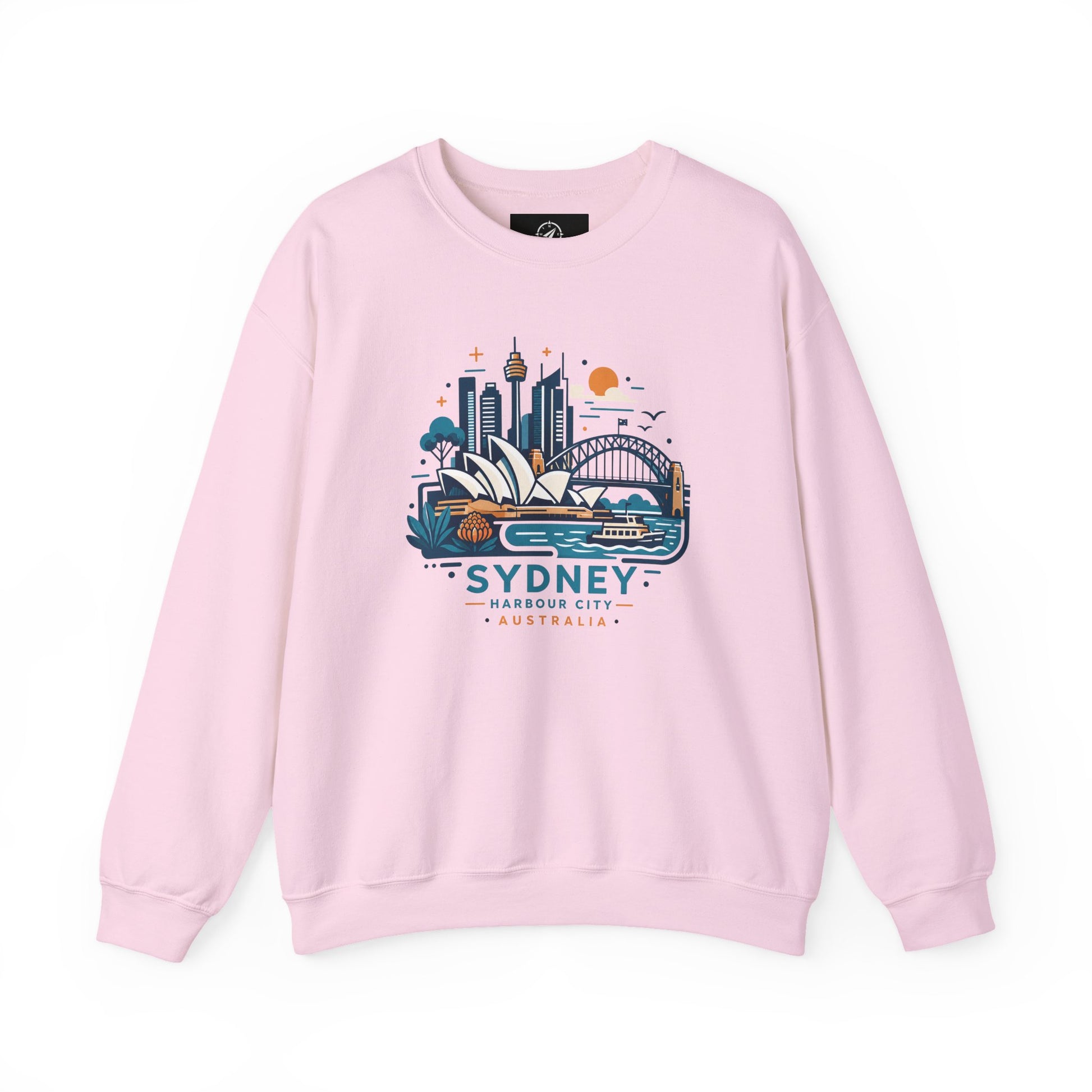 Pink crewneck sweatshirt with Sydney city graphic on the front