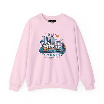 Pink crewneck sweatshirt with Sydney city graphic on the front