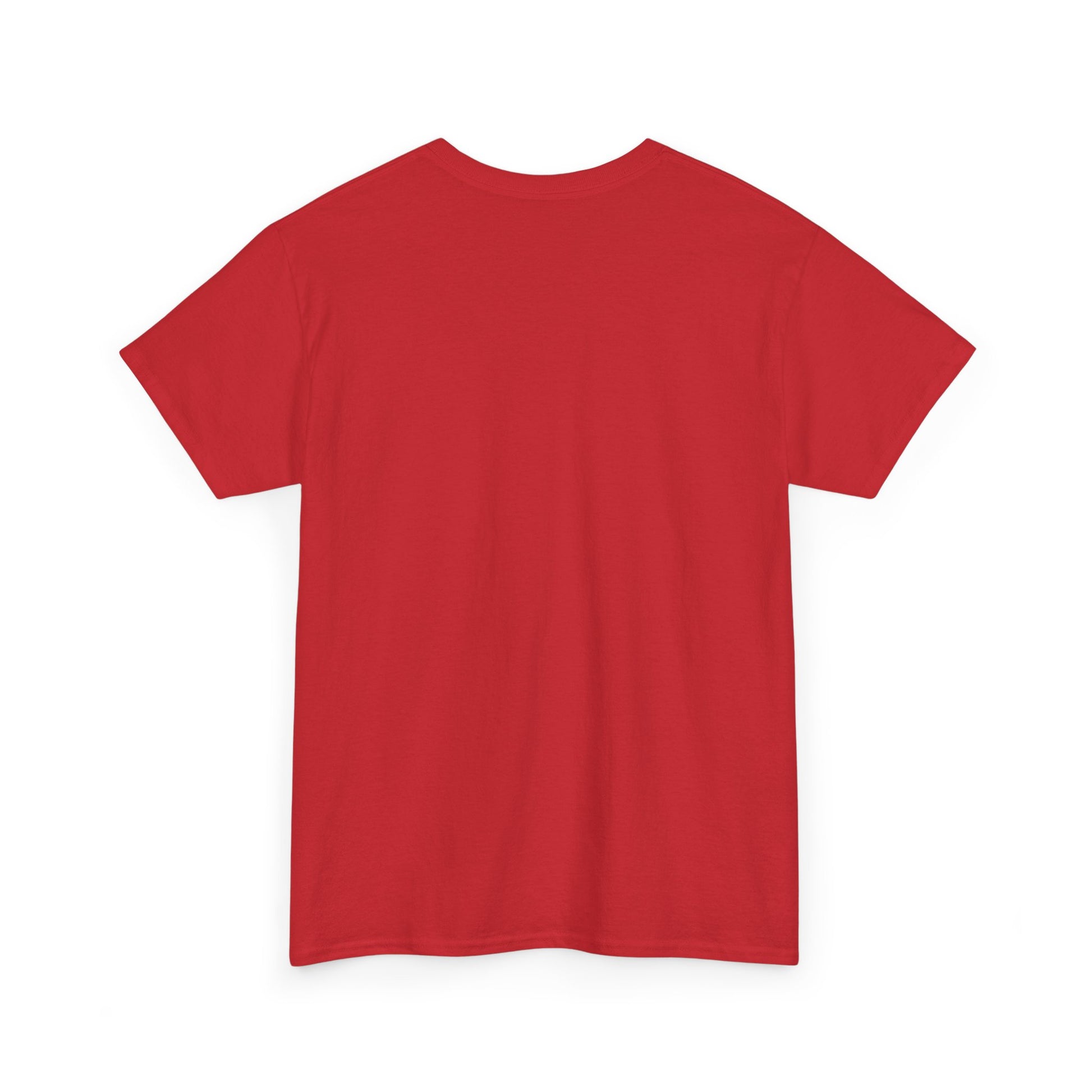 Red T-shirt, crew neck, short sleeves, plain back view.