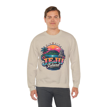 Sand graphic sweatshirt with colorful TEJU Island South Korea front print