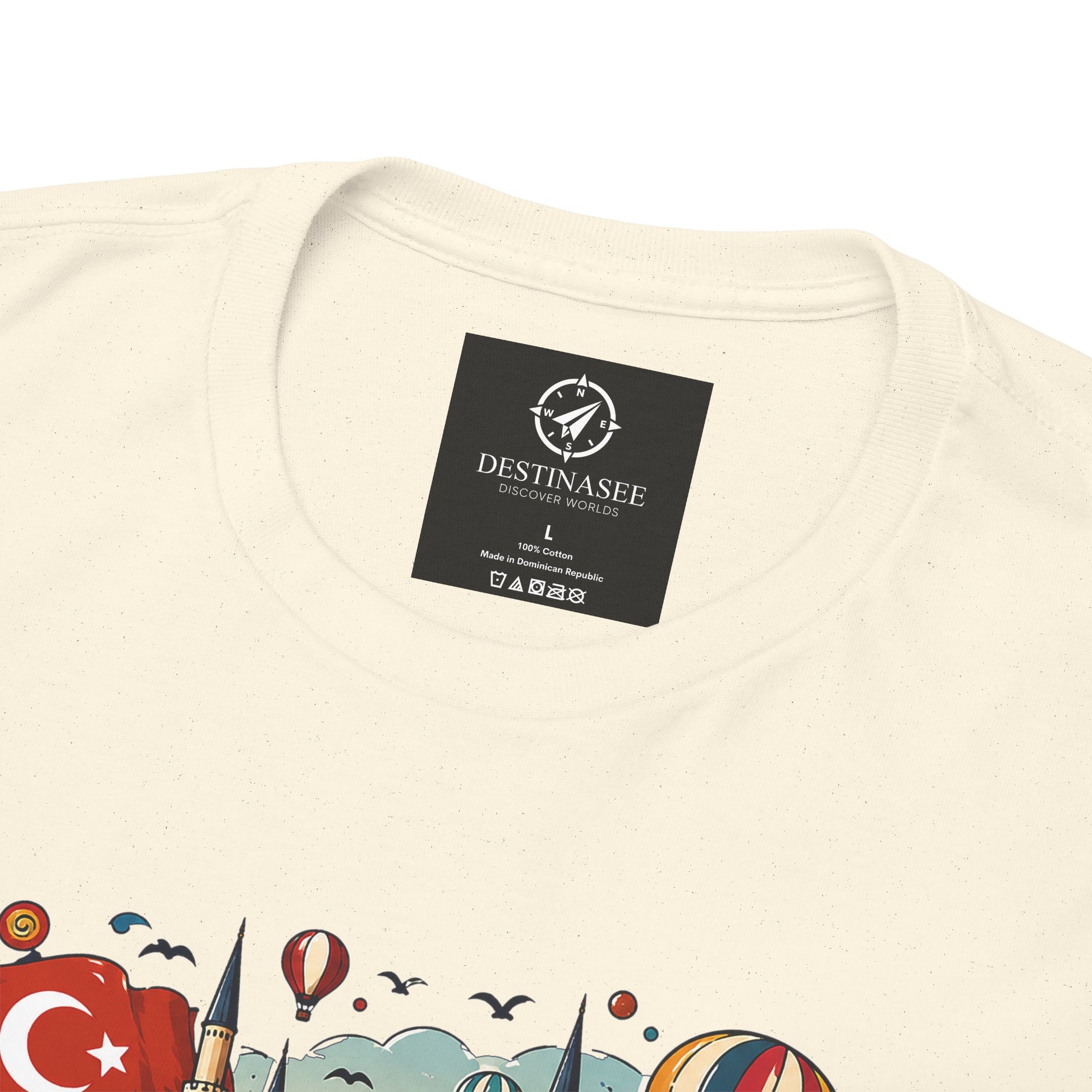 Natural Istanbul graphic tee with black brand label at the back collar