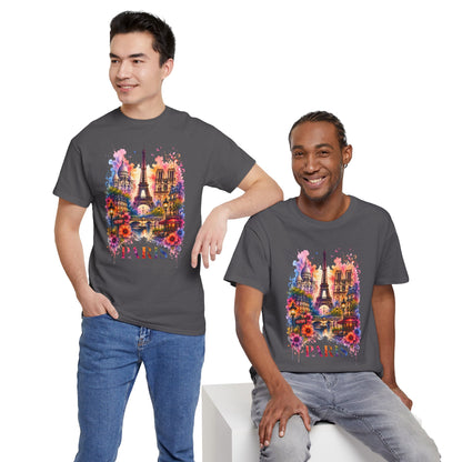 Charcoal T-shirt with floral Eiffel Tower graphic and “PARIS” on the chest