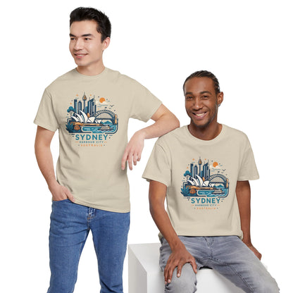 Natural T-shirt front graphic with Sydney skyline and Australia text
