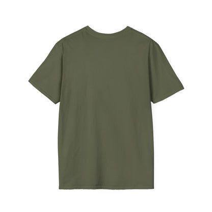 Olive green T-shirt shown from the back, plain with no visible print.