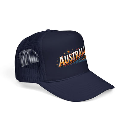 Trucker cap in dark navy and white mesh with Australia patch logo on front