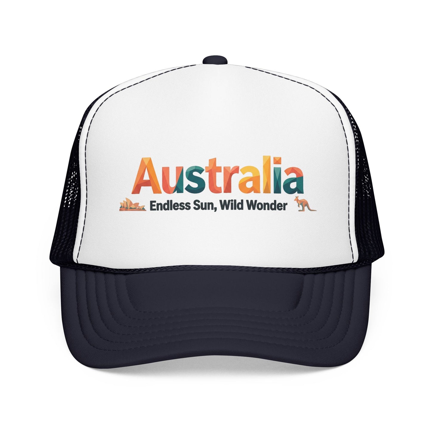 Navy and black mesh trucker cap with 'Australia' front logo