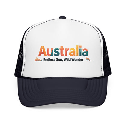 Navy and black mesh trucker cap with 'Australia' front logo