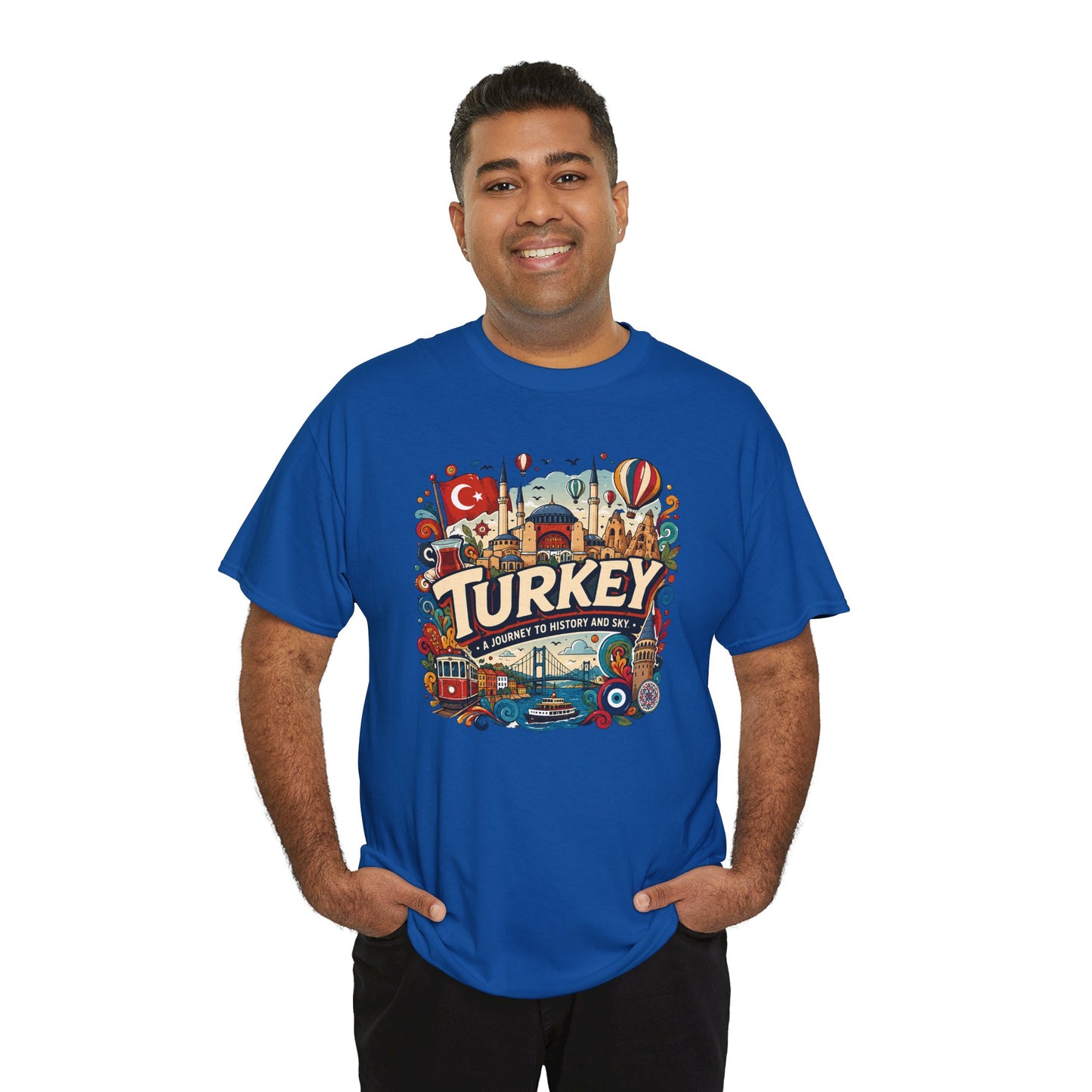 Royal blue graphic tee with Turkey-themed front artwork