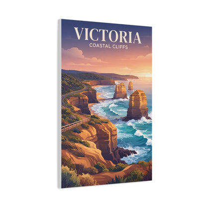 Matte canvas wall art of Victoria coastal cliffs seascape, side-angled view