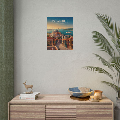 Istanbul Hagia Sophia travel poster on wall with palm leaf nearby