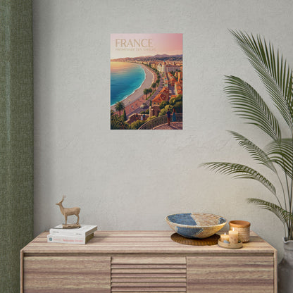 Rolled France coastal promenade poster, small wall display with city and coast