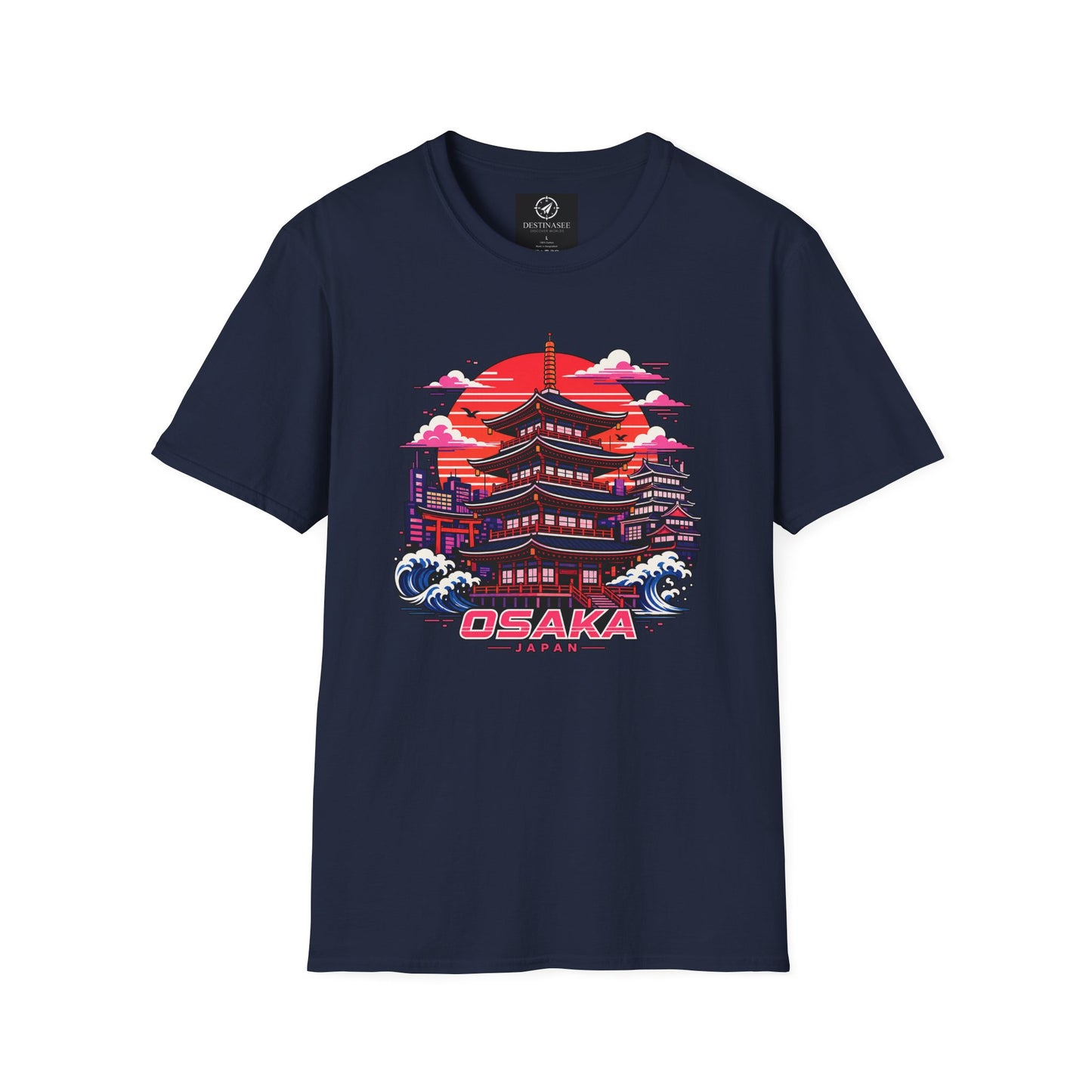 Navy T-shirt with Osaka graphic print on the front.