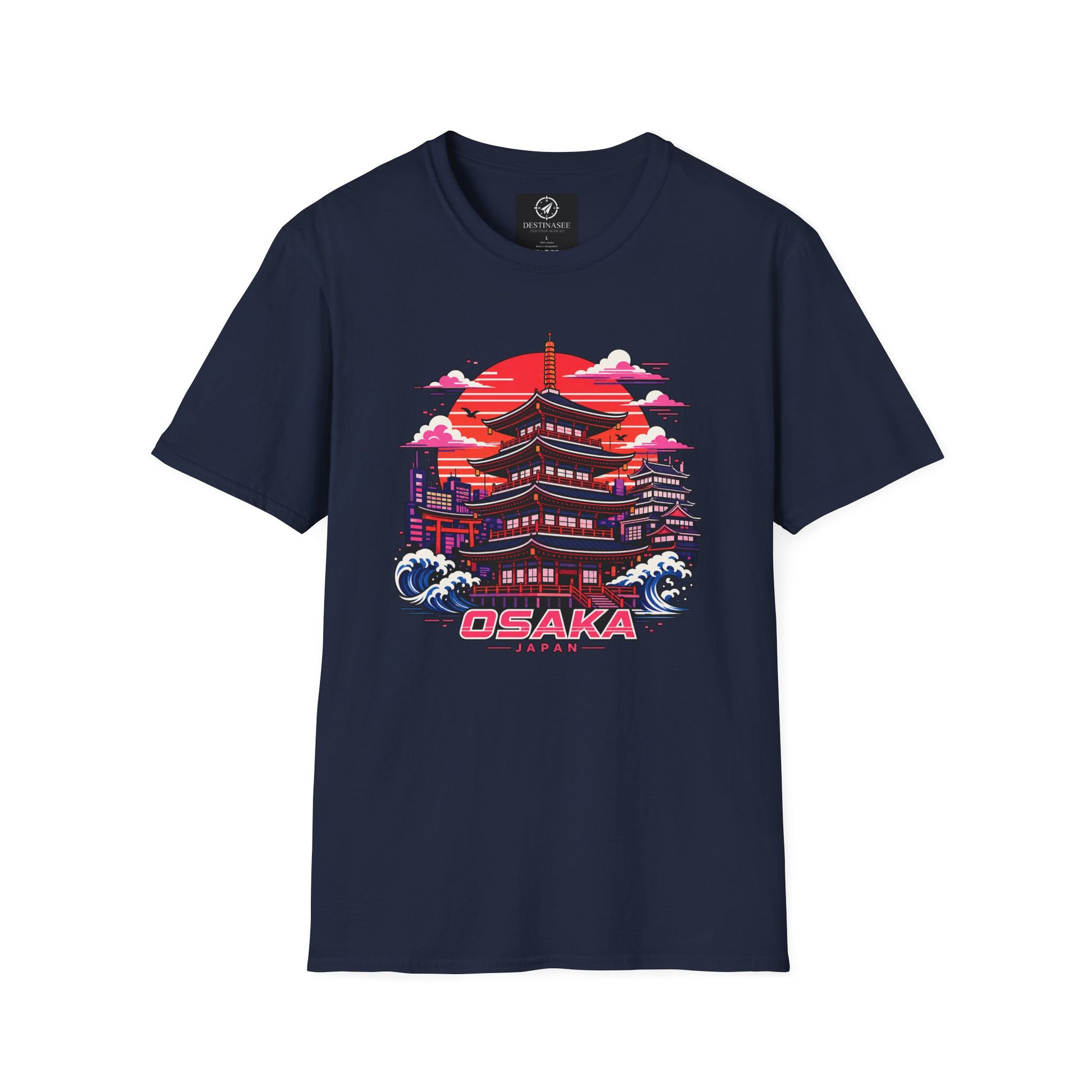 Navy T-shirt with Osaka graphic print on the front.