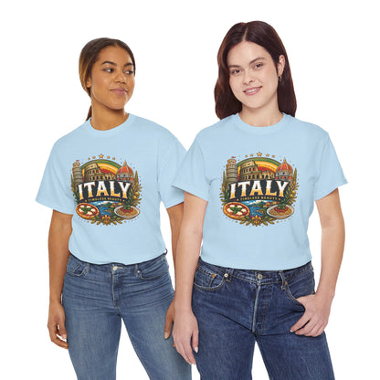 Light blue short-sleeve crewneck T-shirt with large Italy graphic on the chest