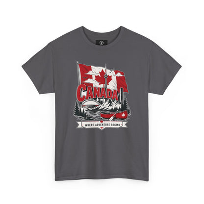 Charcoal crew-neck t-shirt with Canada flag and logo graphic on the chest