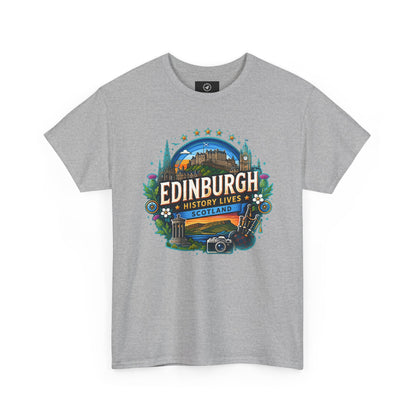 Sport grey travel T-shirt with crew neck and colorful Edinburgh front graphic