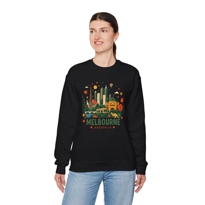 Black sweatshirt with Melbourne city graphic on front