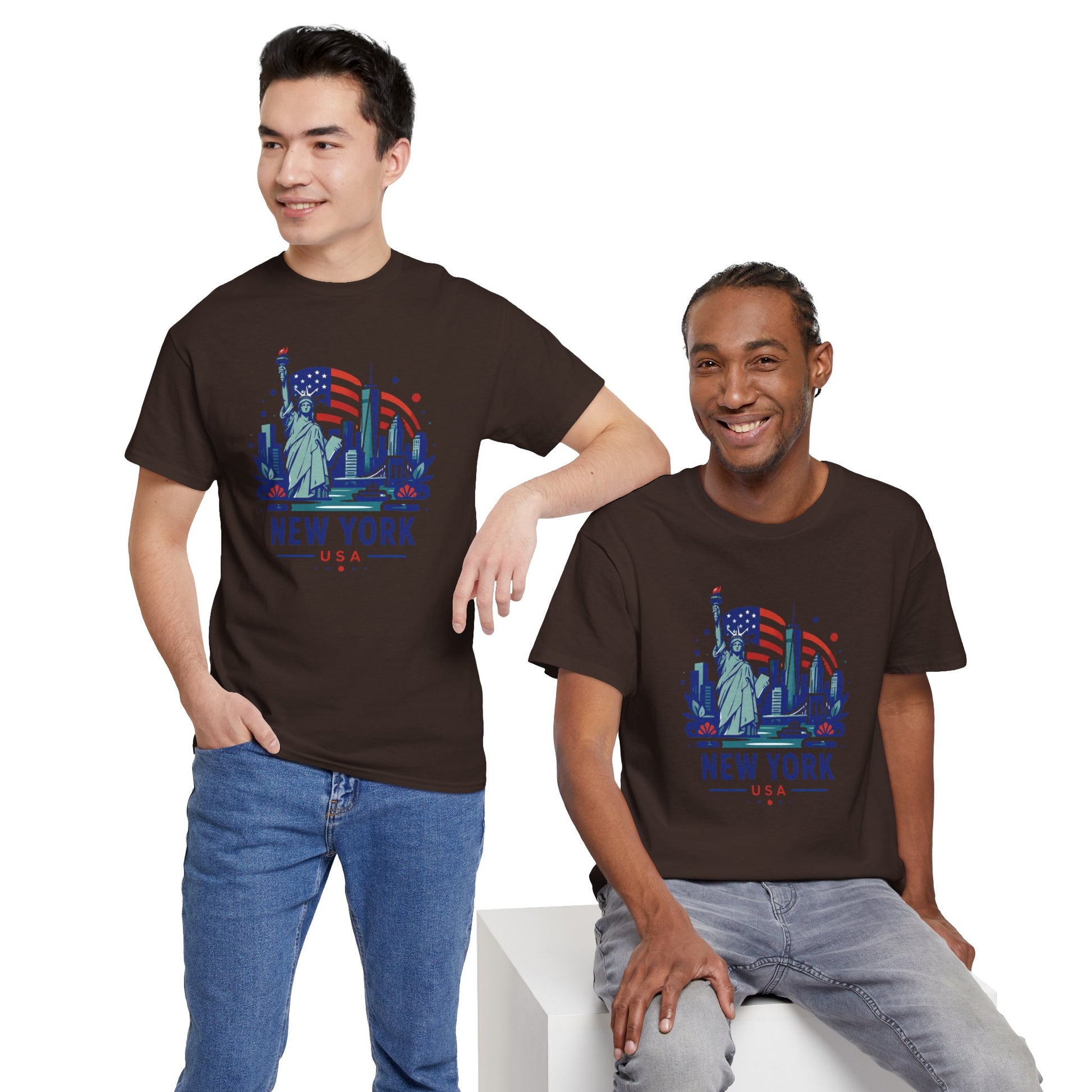 Charcoal crew-neck graphic T-shirt with Statue of Liberty and “NEW YORK” design